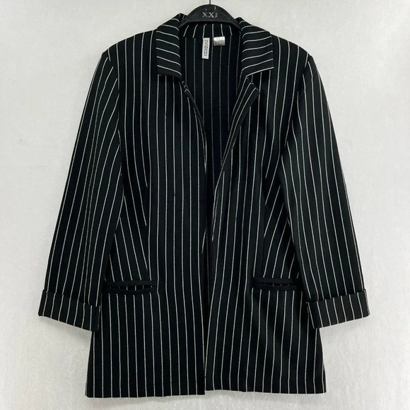 Divided by H&M Jacket Womens XS Black Striped Open Front Pockets Notched Lapel - Picture 1 of 11